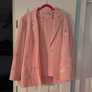 Floral Embroidered Pink Blazer And Pants